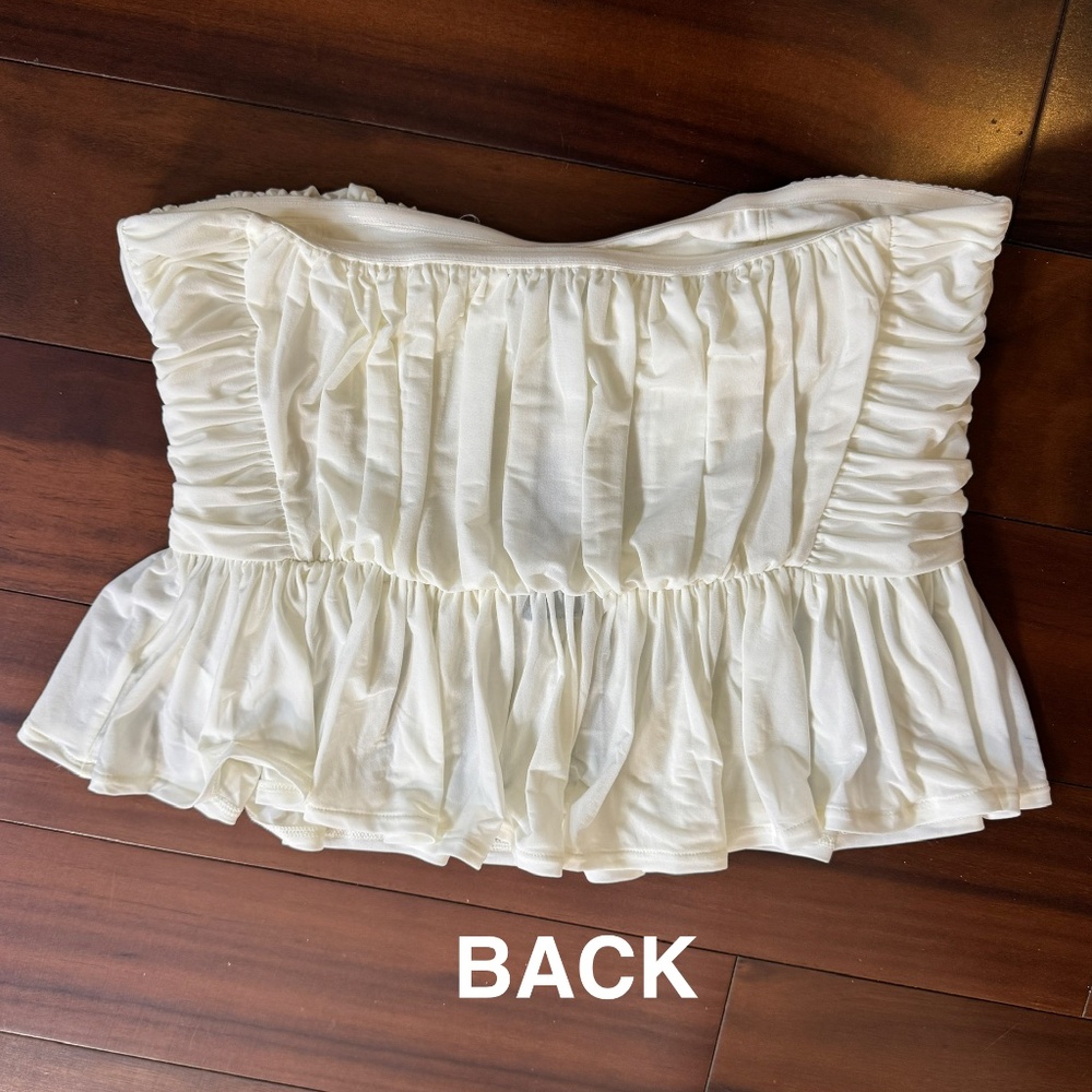 EXPRESS RUCHED STRAPLESS IVORY PEPLUM TUBE TOP - Picture 13 of 13